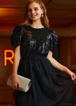 Festive Frolic Bubble Sleeve Crew Midnight New