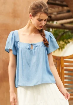 Fit To Be Tied Blouse Chambray Sale