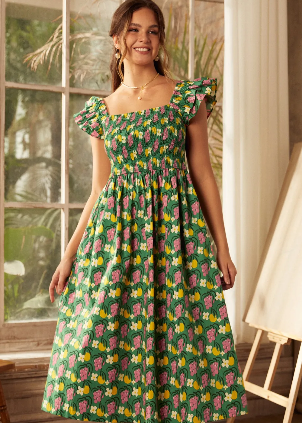 BTC Flair and Square Babydoll Dress Olive