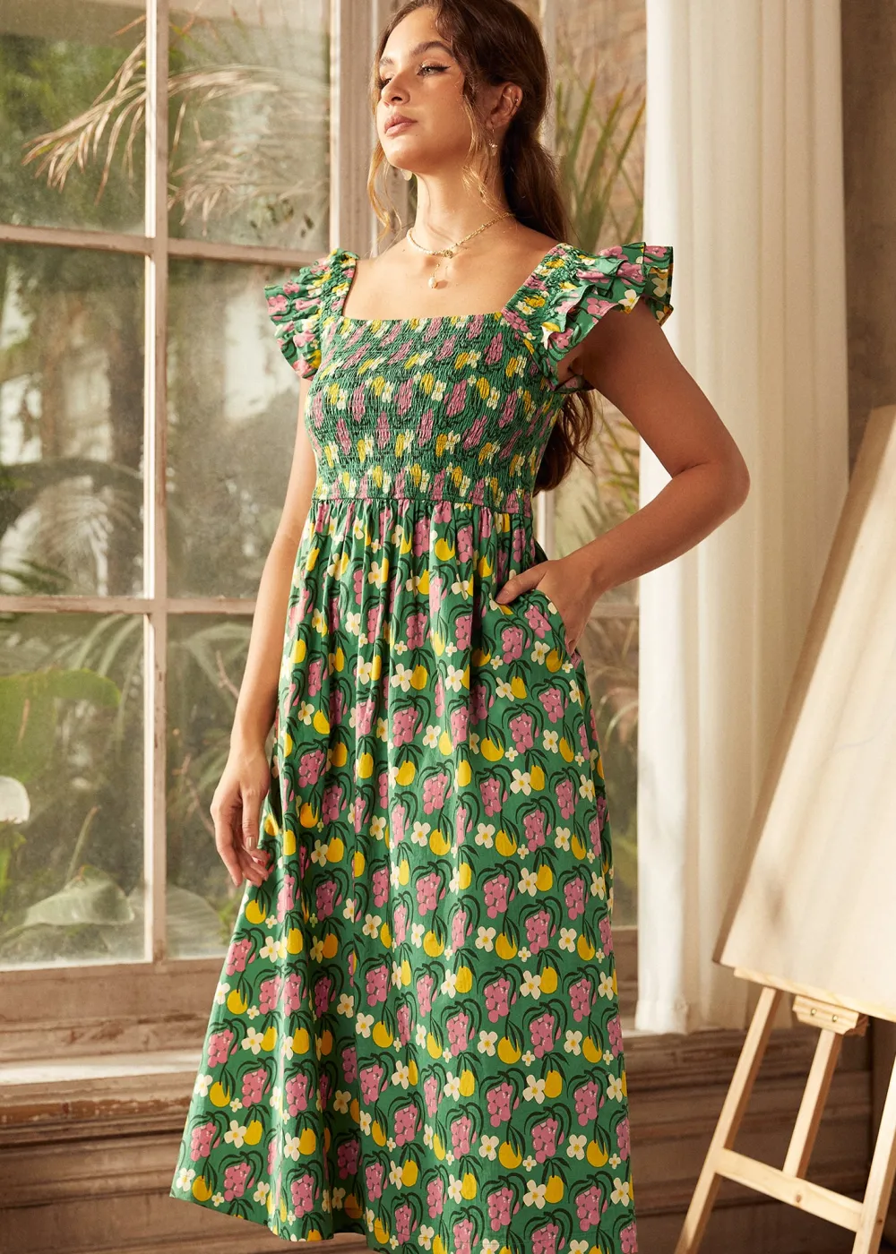 BTC Flair and Square Babydoll Dress Olive