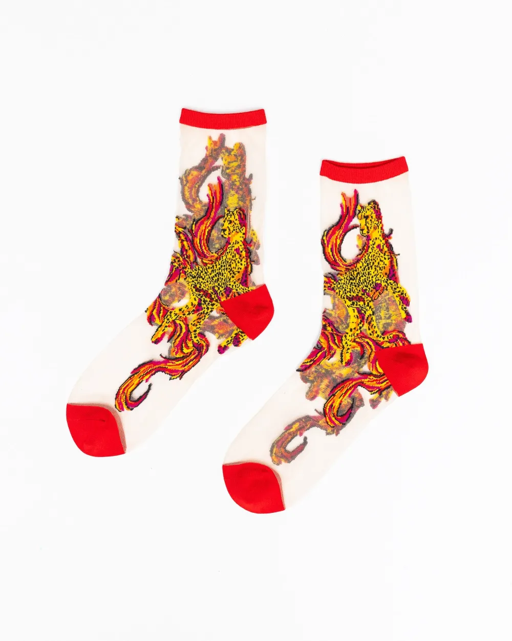Flaming Cheetah Sheer Crew Sock Hot