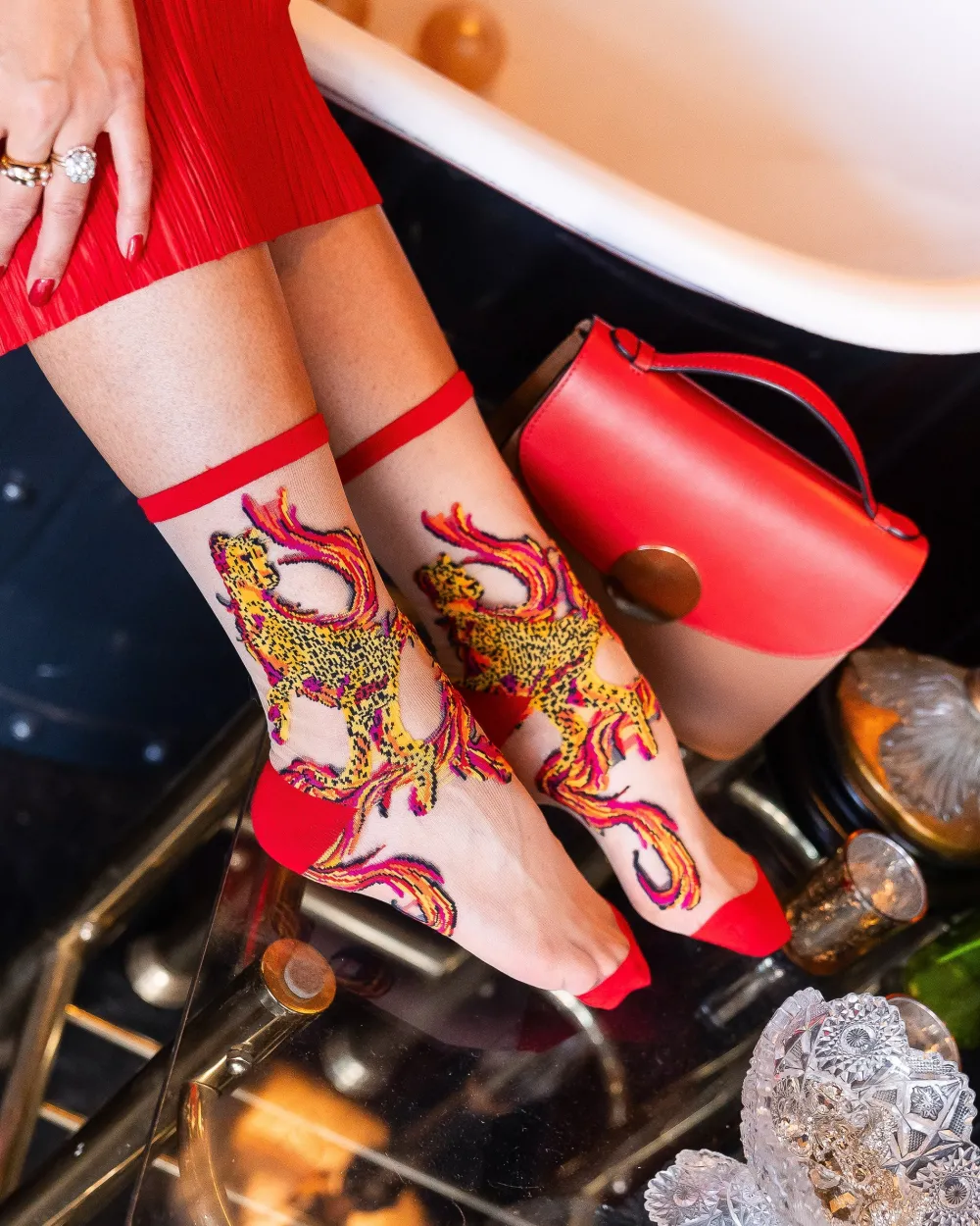 Flaming Cheetah Sheer Crew Sock Hot