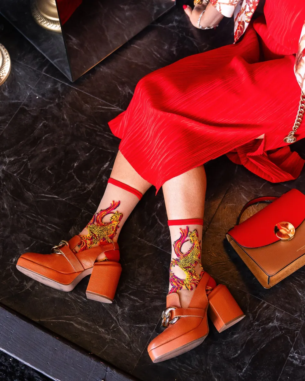 Flaming Cheetah Sheer Crew Sock Hot