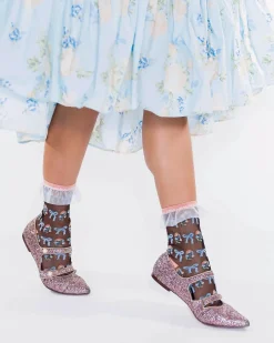 Floral Bow Ruffle Black Sheer Ankle Sock Discount