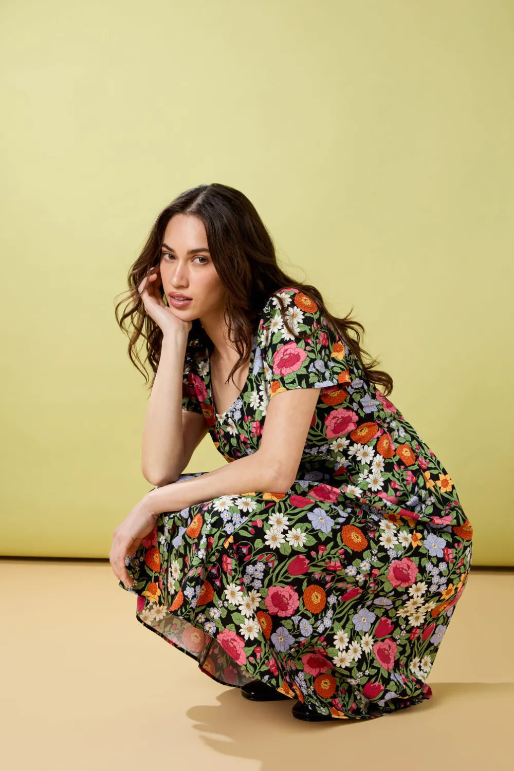 Floral Field Midi Dress Discount