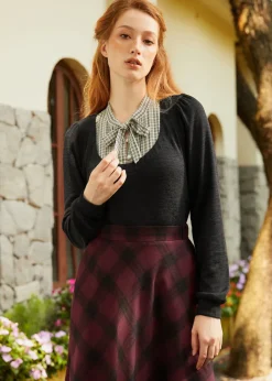 BTC Flow & Function Tie Neck Long Sleeve Top Gothic Gala Plaid Best