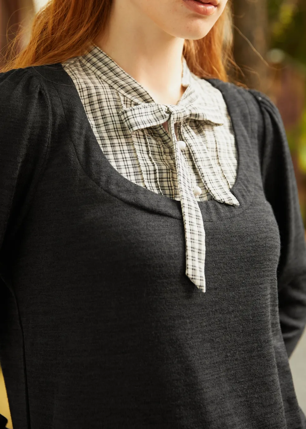 BTC Flow & Function Tie Neck Long Sleeve Top Gothic Gala Plaid Best