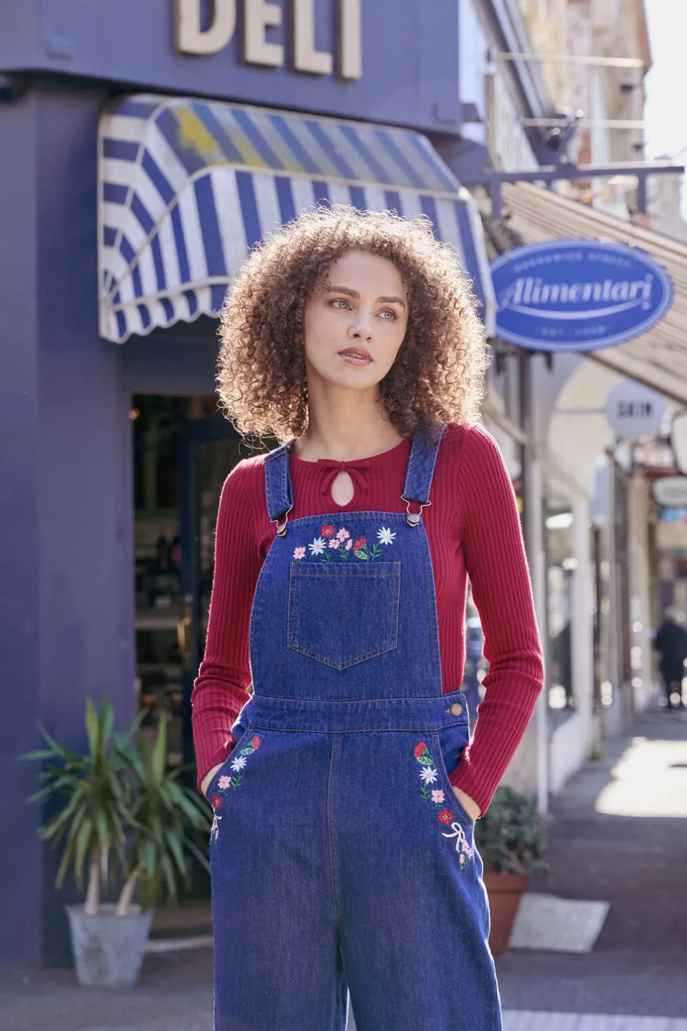 Flower Bow Embroidered Overall Discount