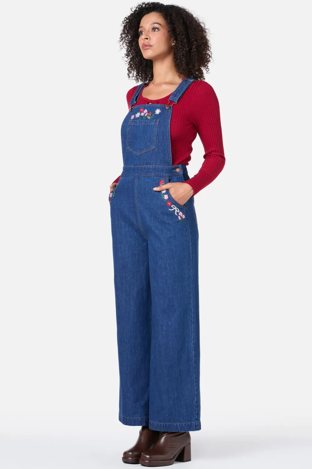 Flower Bow Embroidered Overall Discount