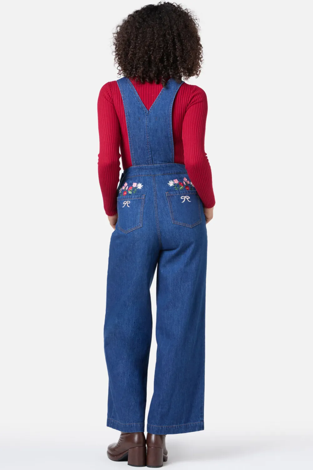 Flower Bow Embroidered Overall Discount
