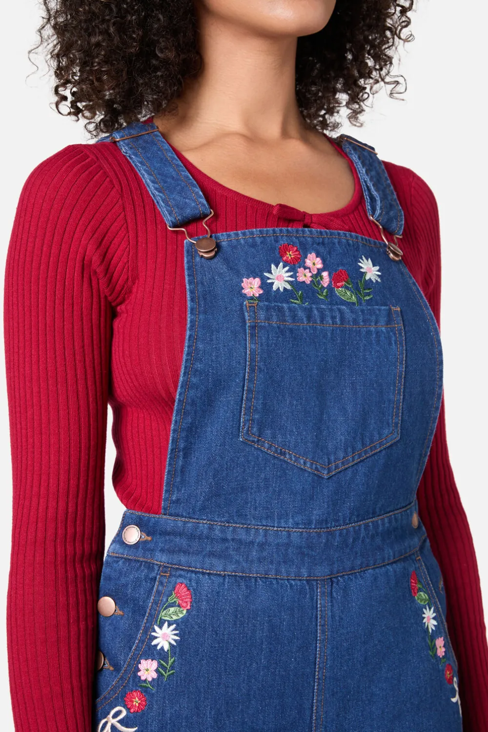 Flower Bow Embroidered Overall Discount