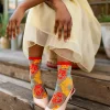 Flower Power Sheer Crew Sock Hot