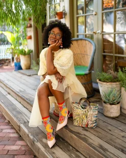 Flower Power Sheer Crew Sock Hot