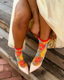 Flower Power Sheer Crew Sock Hot