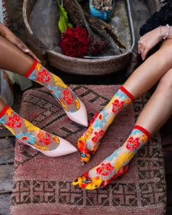 Flower Power Sheer Crew Sock Hot