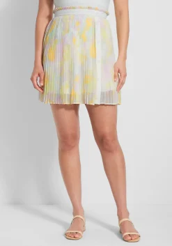 ModCloth Frill Seeker Pleated Mini Skirt Yellow/Pink Floral Sale