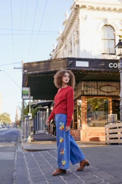 Fruit Embroidered Denim Jean Discount