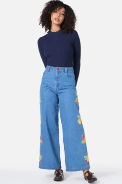 Fruit Embroidered Denim Jean Discount