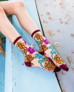 Gem Garden Sheer Crew Sock Hot