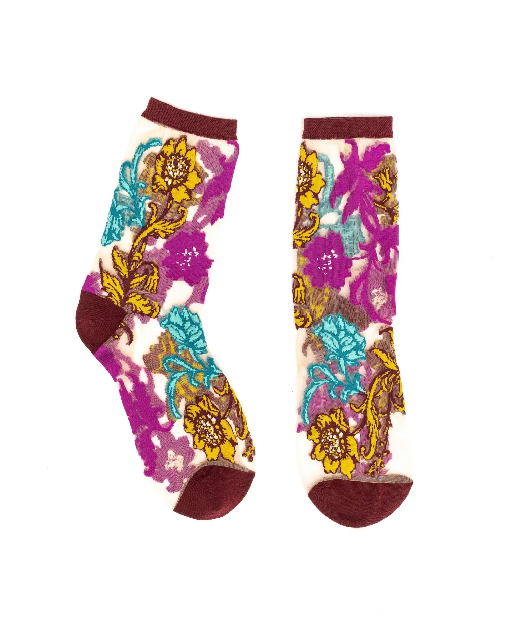 Gem Garden Sheer Crew Sock Hot