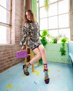 Gem Garden Sheer Crew Sock Hot