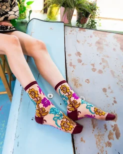 Gem Garden Sheer Crew Sock Hot