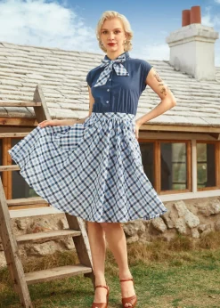Gingham Grace Bow Dress Navy Gingham New