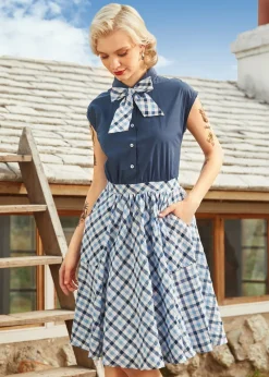 Gingham Grace Bow Dress Navy Gingham New