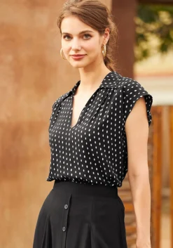 BTC Glad You Collared Blouse Black Discount