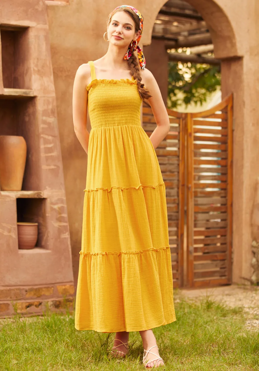 Glimmering Goddess Maxi Dress Gold Nugget Clearance