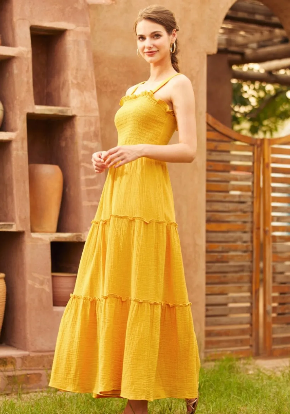 Glimmering Goddess Maxi Dress Gold Nugget Clearance