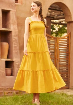 Glimmering Goddess Maxi Dress Gold Nugget Clearance