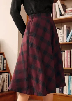 BTC Golden Hour Gal Midi Skirt Berry Black Plaid New