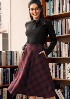 BTC Golden Hour Gal Midi Skirt Berry Black Plaid New