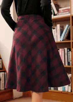 BTC Golden Hour Gal Midi Skirt Berry Black Plaid New