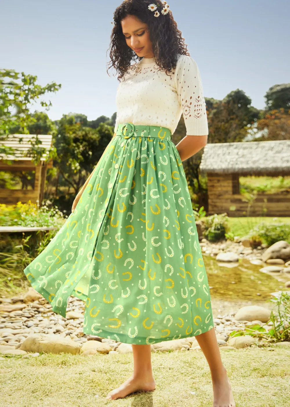 Golden Hour Glide Skirt Green Horseshoe Sale