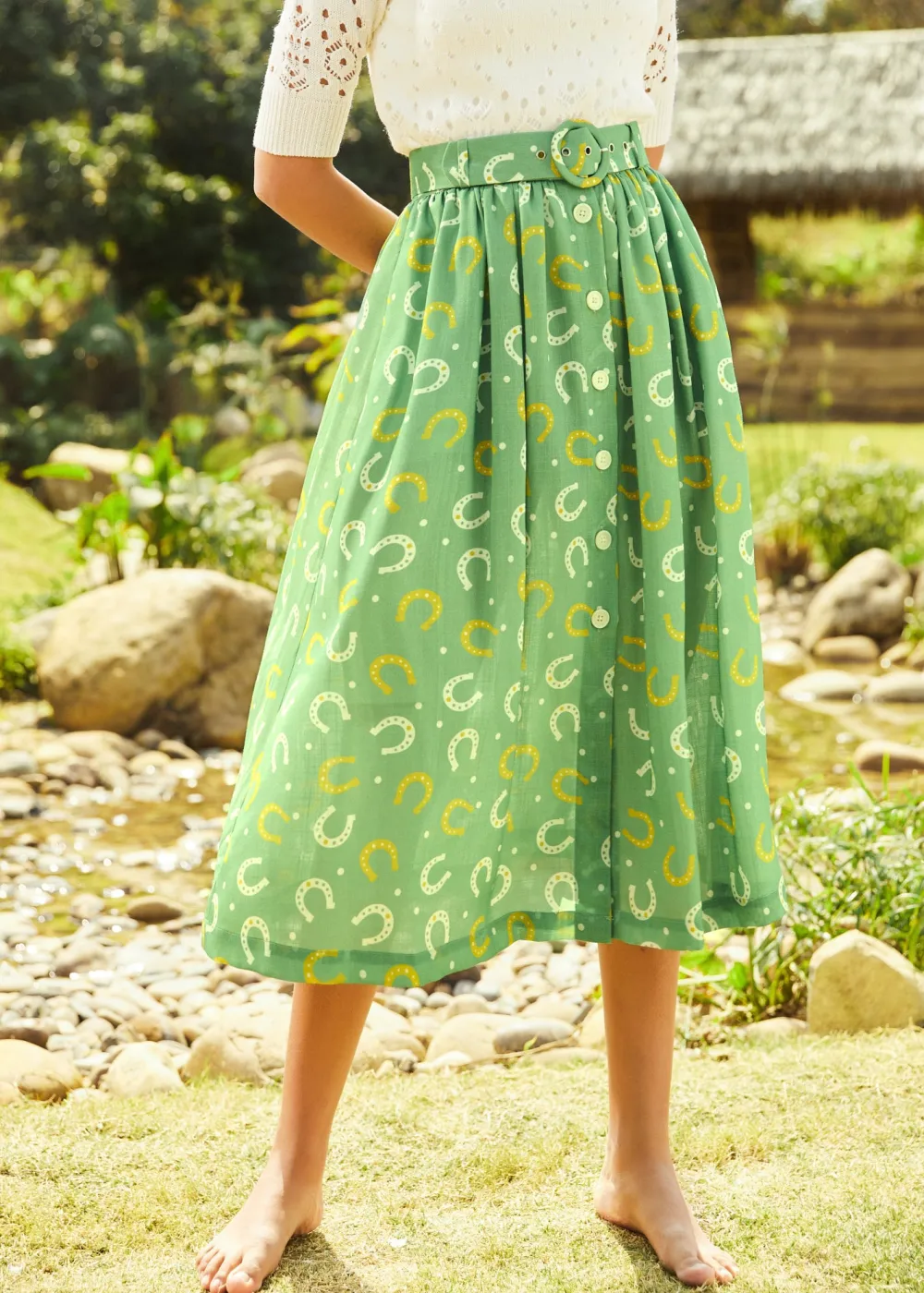 Golden Hour Glide Skirt Green Horseshoe Sale
