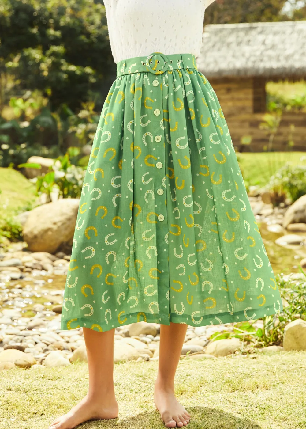 Golden Hour Glide Skirt Green Horseshoe Sale