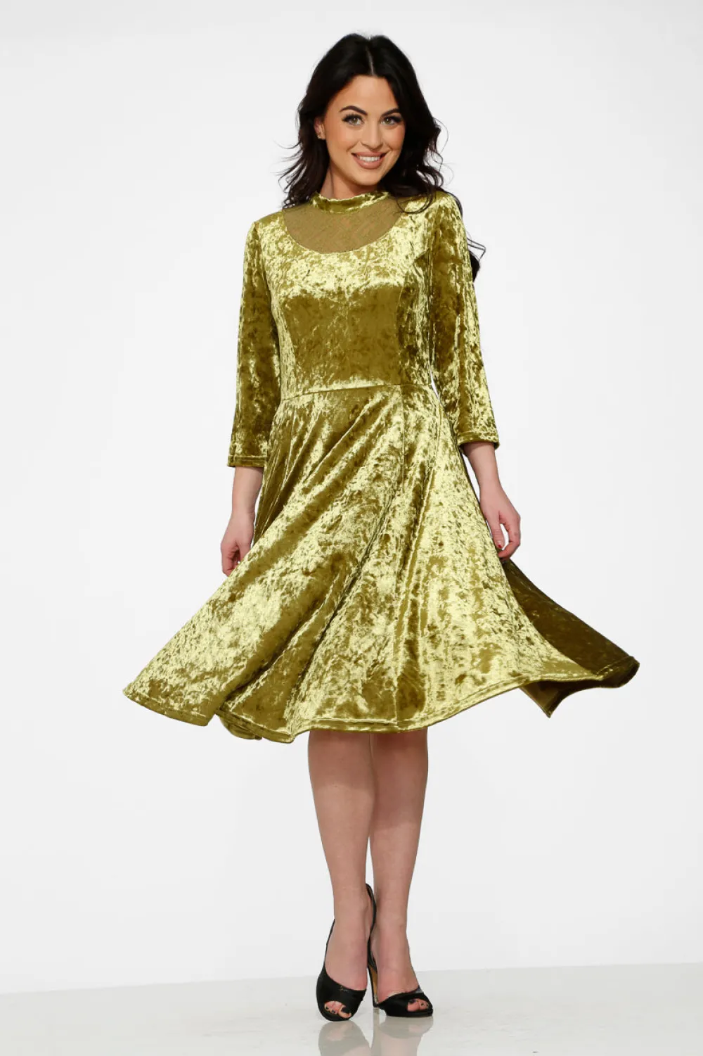 Diamond Velvet Swing Dress Green Best