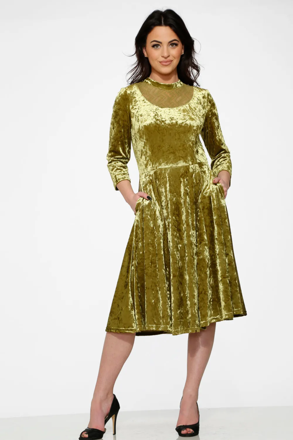 Diamond Velvet Swing Dress Green Best