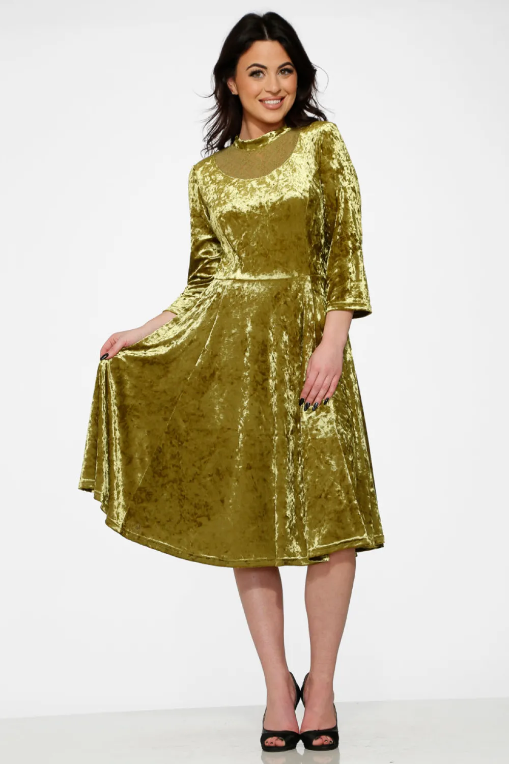 Diamond Velvet Swing Dress Green Best