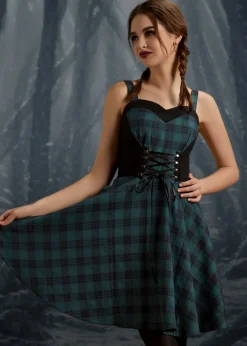Green Plaid Swing Dress Clearance