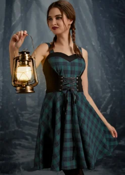 Green Plaid Swing Dress Clearance