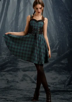 Green Plaid Swing Dress Clearance