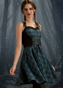 Green Plaid Swing Dress Clearance