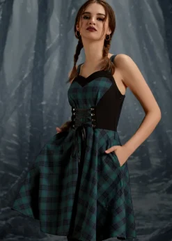 Green Plaid Swing Dress Clearance