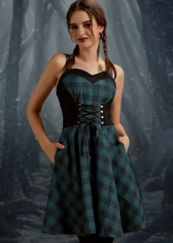 Green Plaid Swing Dress Clearance