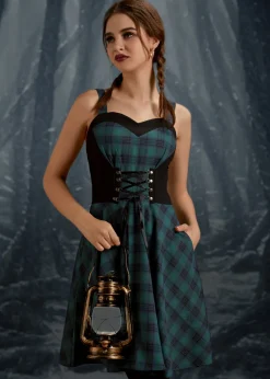 Green Plaid Swing Dress Clearance