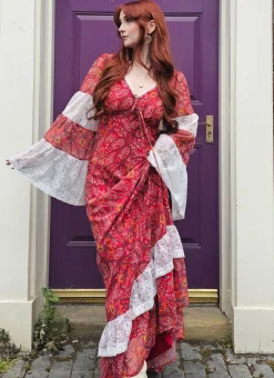 ModCloth x Gunne Sax GUNNE SAX by ModCloth Josephina Bell Sleeve Dress - Limited Edition Boheme Paisley Hot