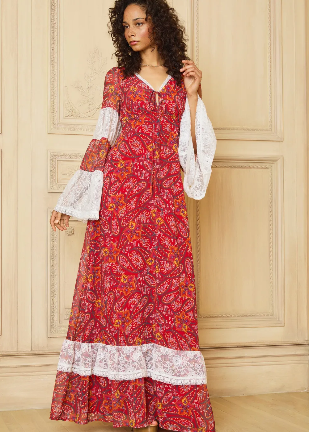 ModCloth x Gunne Sax GUNNE SAX by ModCloth Josephina Bell Sleeve Dress - Limited Edition Boheme Paisley Hot